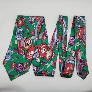 Giorgio Redaelli Necktie Tie Abstract Green Silk 4" Wide 56" Long VTG ABS1